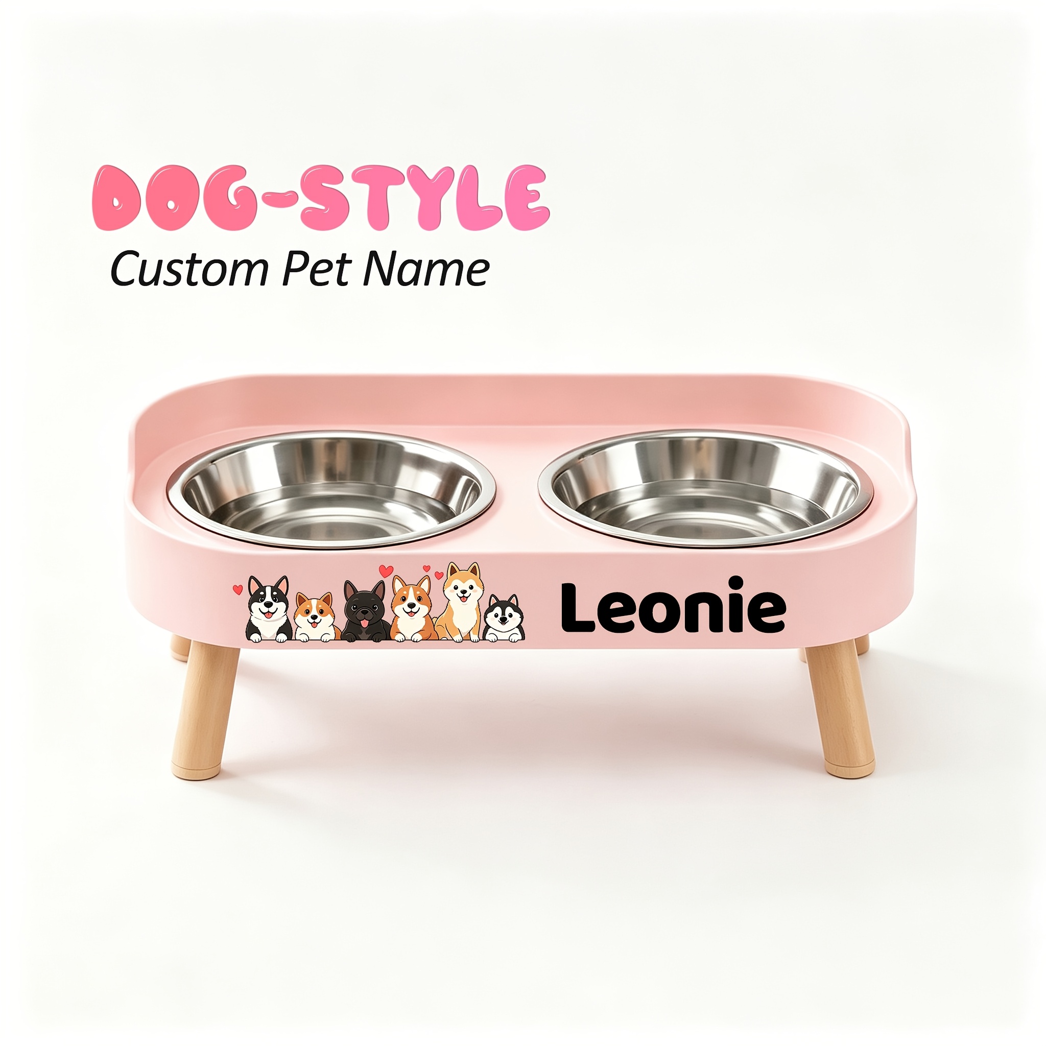 TEMU Cat And Dog Special Raised Double Bowl Feeder, -one Large Diameter Double Bowl, Custom And 6 Colors , Removable For , Non-slip And With Stand,