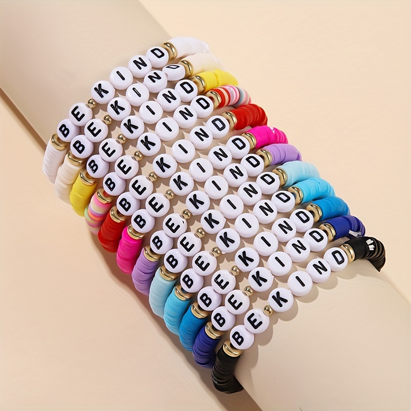 

12pcs Set Be Kind Lettered Polymer Clay Multi-layered Stackable Bracelets, , Unisex Fashion Jewelry, For , Gift-, Festival Celebrations, Accessory