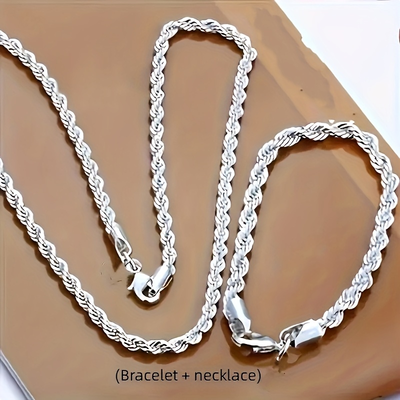 1pc/2pcs(necklace + Bracelet) 925 Silver Plated Twist Chain. Men's And Women's Necklace Bracelets.