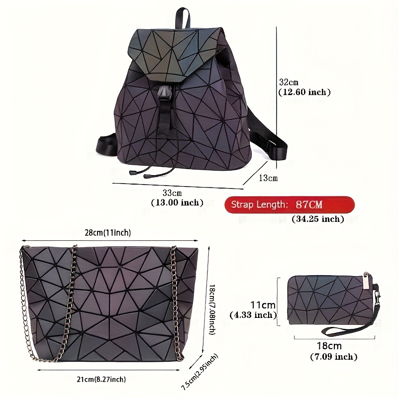 3 Pcs Set Luminous Backpack Bag Wallet Backpack Purse Geometric Backpack Amazon Geometric Luminous  main image 2
