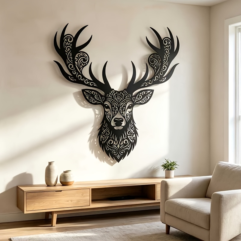 TEMU 1pc Stag Head Metal Wall Art, Iron , Rustic Buck Wall Hanging, Hunting Cabin Wall Decor, Accent, Perfect As A Gift For Any Occasion, Such As