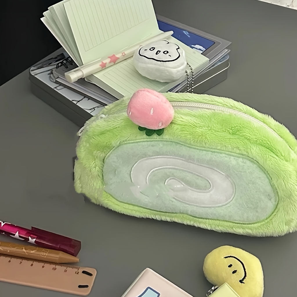 

Cute Melon Swiss Roll Pencil Case, Plush , Creative Stationery Organizer, Large Capacity Desk Storage For Students