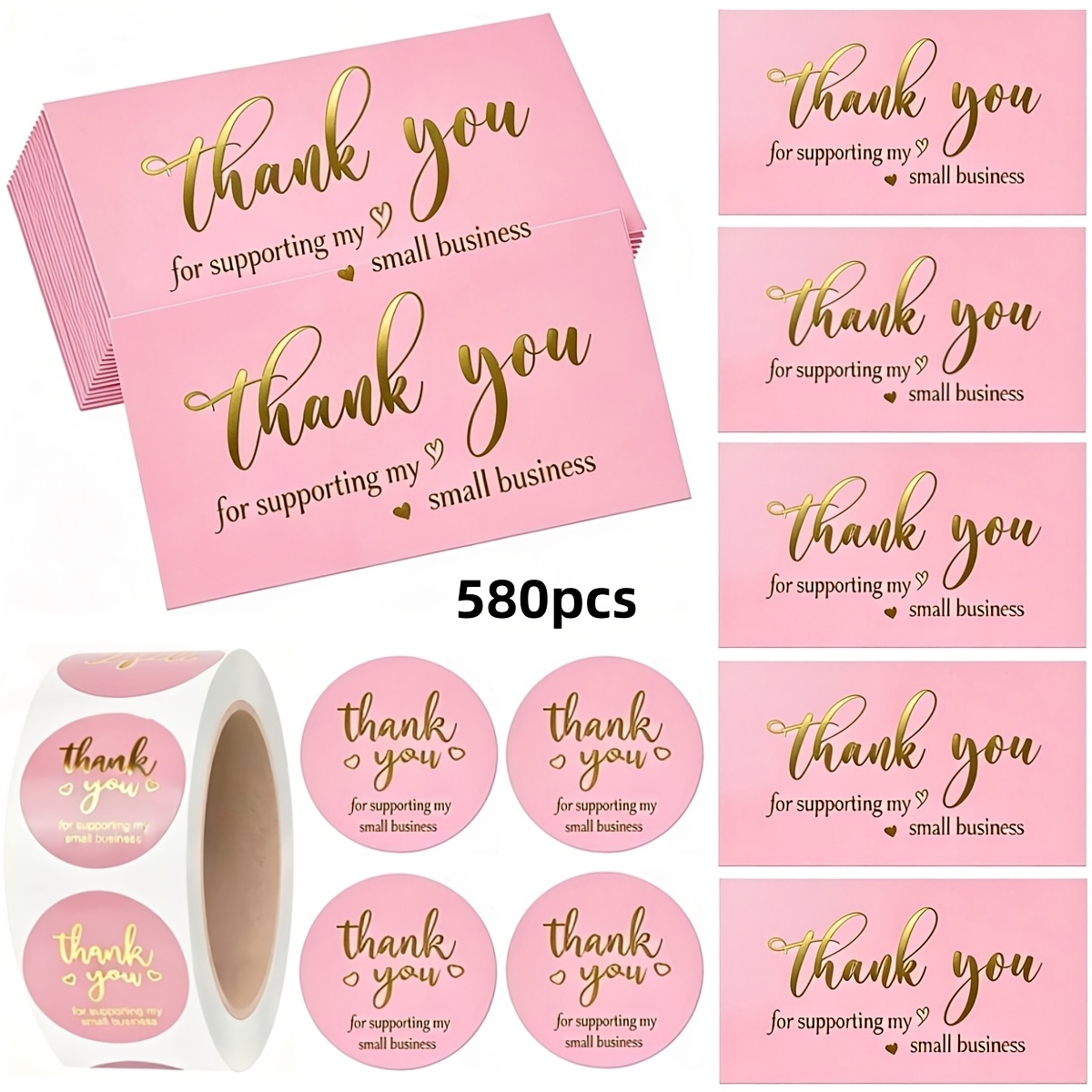 TEMU 580pcs Thank You For Supporting My Small Business Stickers And Card Kit, Thank You Cards Small Business For Envelopes, Bubble Mailers And Gift