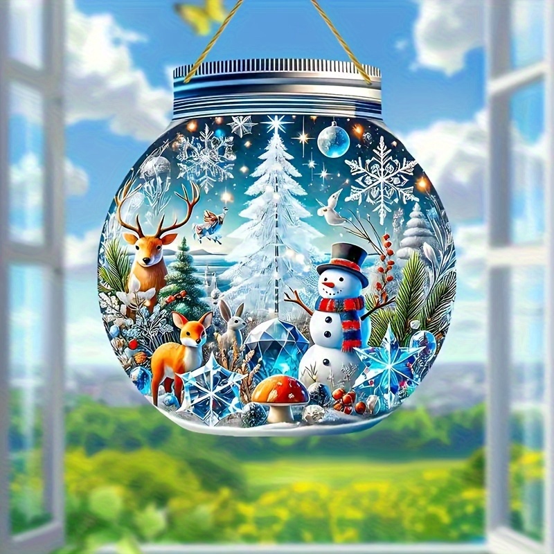 

Santa & Snowman Acrylic Mason Jar Light - Washable, No Power Needed, Winter Wonderland Design For Indoor/outdoor Wall Decor - Perfect For Cafes, Restaurants, Offices, Gyms, Libraries - 7.4"x7.8