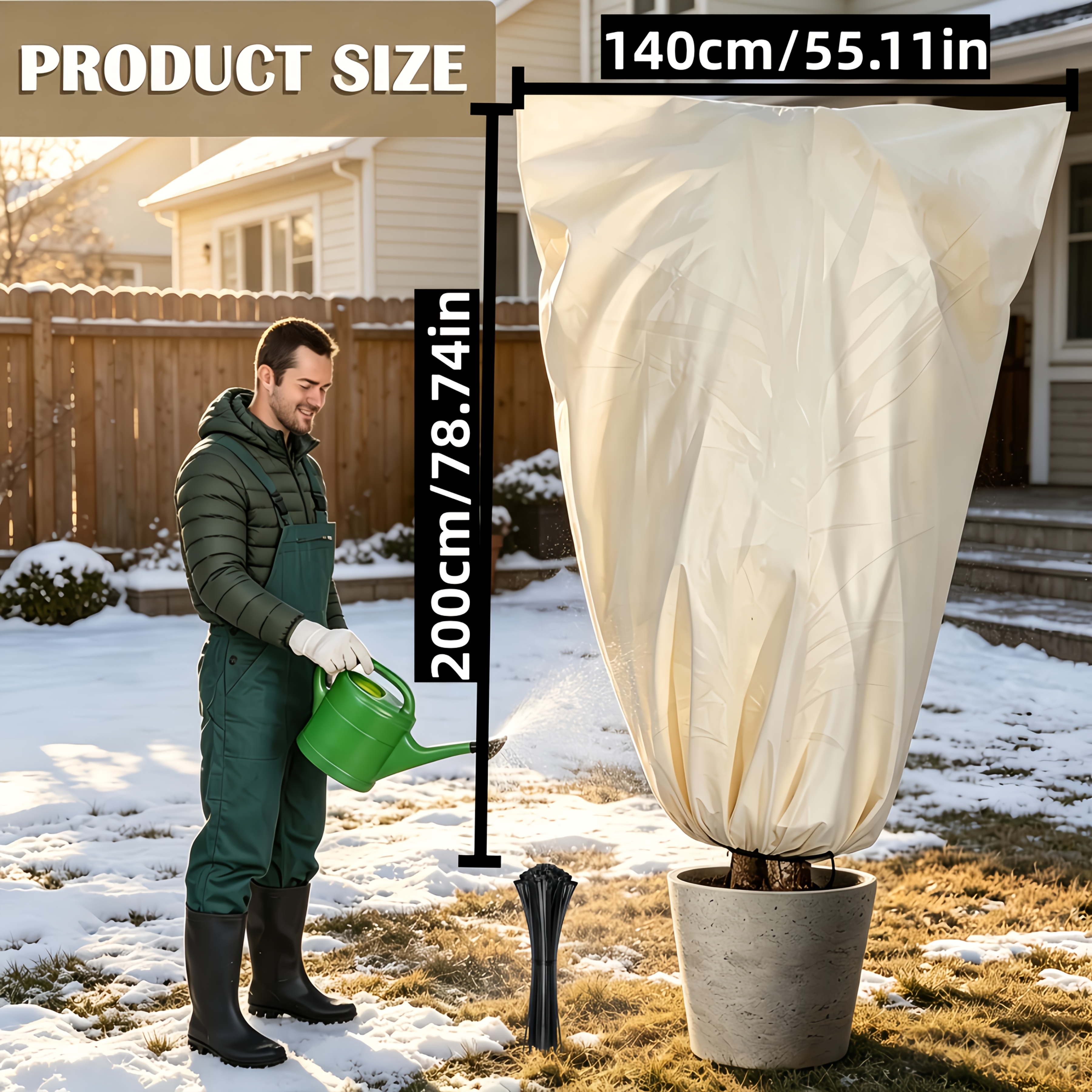 TEMU Couverture de protection contre le gel extra large pour plantes, 55 X 79 pouces, grande taille avec fermeture éclair et cordon de serrage,