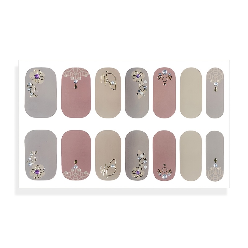 TEMU 1pc And Soft Pastel Self-adhesive Full-cover Nail Polish Strips With Rhinestone , Creative Diy Nail Art Kit For Home Use, Suitable For Women And