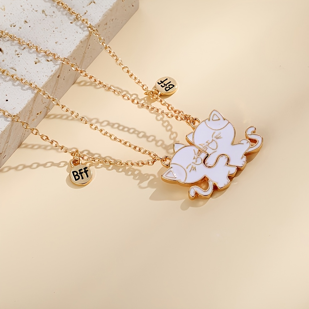 TEMU Easy Friendship Cat Pendant Adjustable Chain Cute Cartoon Best Friend Friend Necklace