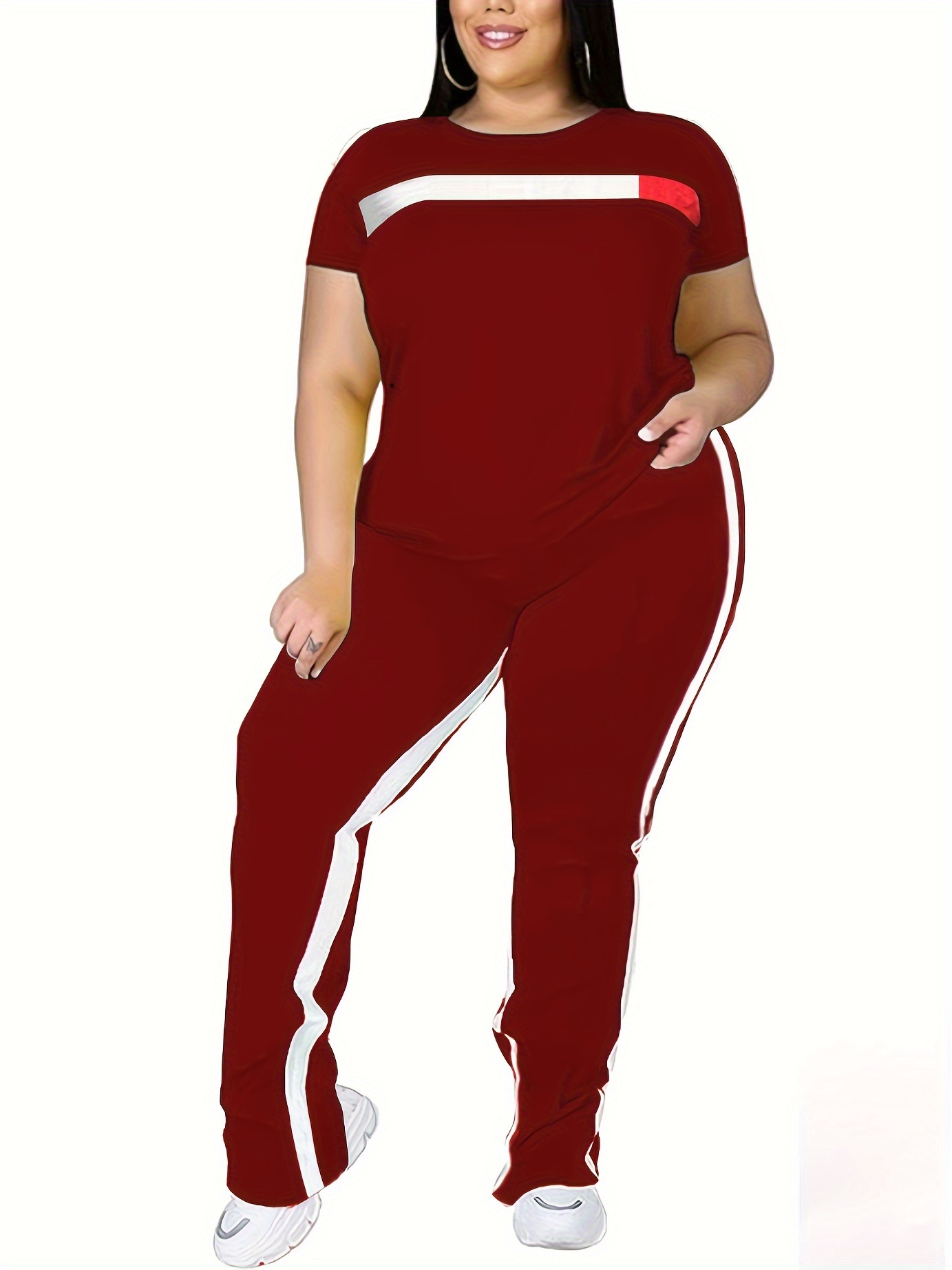 Sweatsuits Plus Size Red Tracksuit Women'S Plus Size Jogger Suit