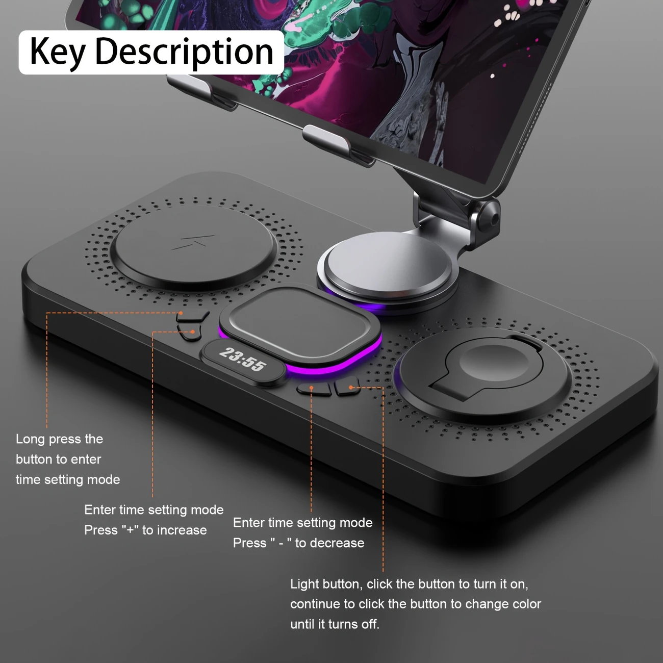 6in 1 Wireless Charging Station for Multiple Devices, Magnetic Fast Charger Foldable Stand Dock with Alarm Clock Night Ligth for iPhone 15 14 13 12 Series, for iWatch 9 8 7 6 5 4 3 2, for Pro2 Pro 3 2, Rotating Holder for iPad details 5