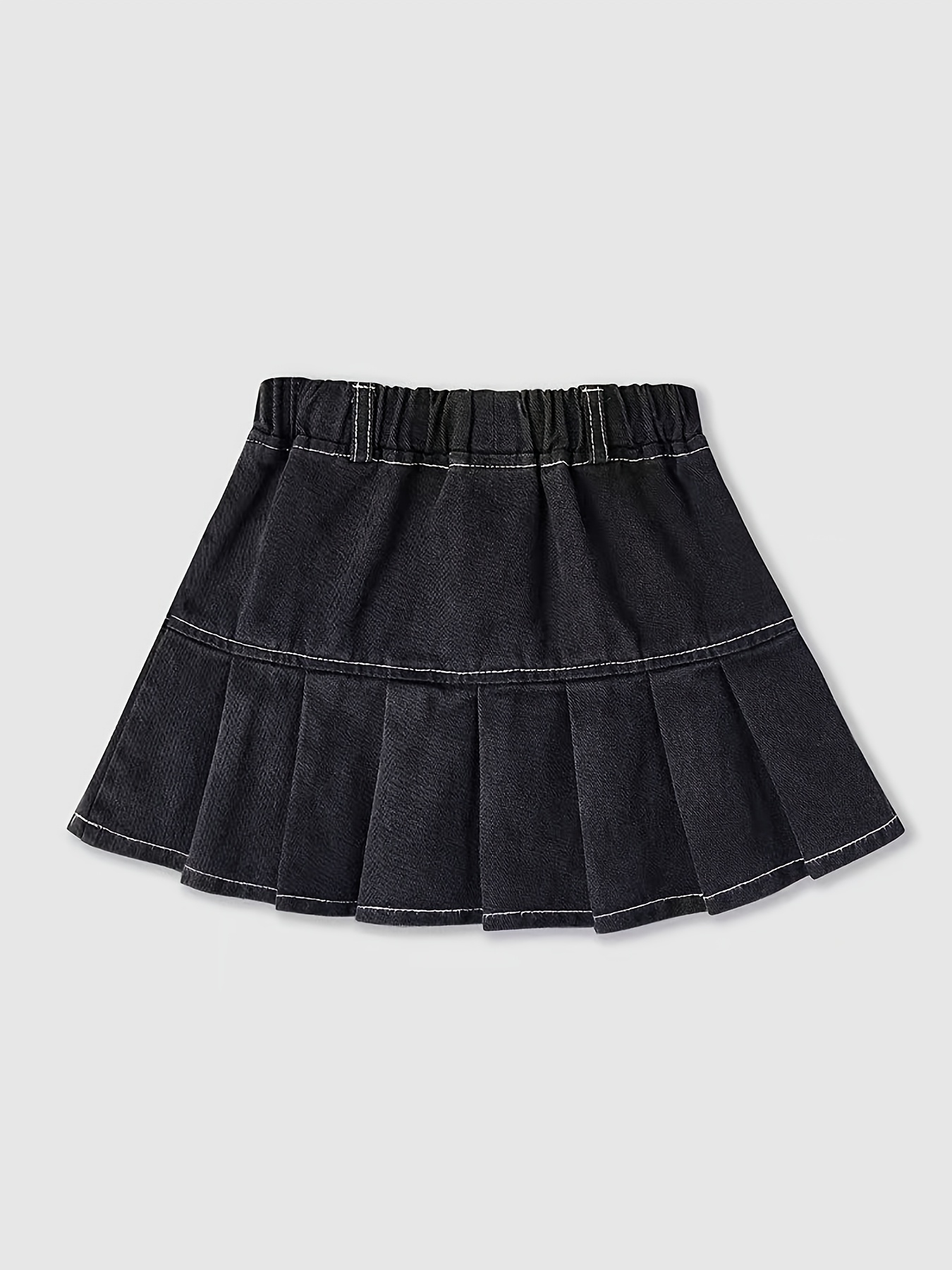 girls black denim pleated skirt side pockets bow detail Temu