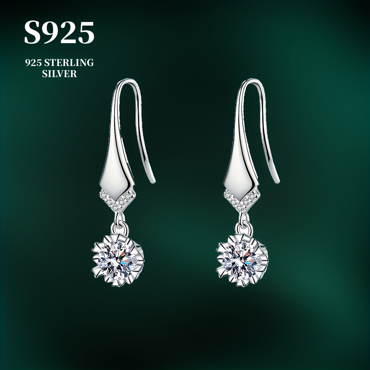

Sterling 925 Silver Hypoallergenic Ear Jewelry With Gift Box Round Shiny Moissanite Inlaid Dangle Earrings Daily Casual