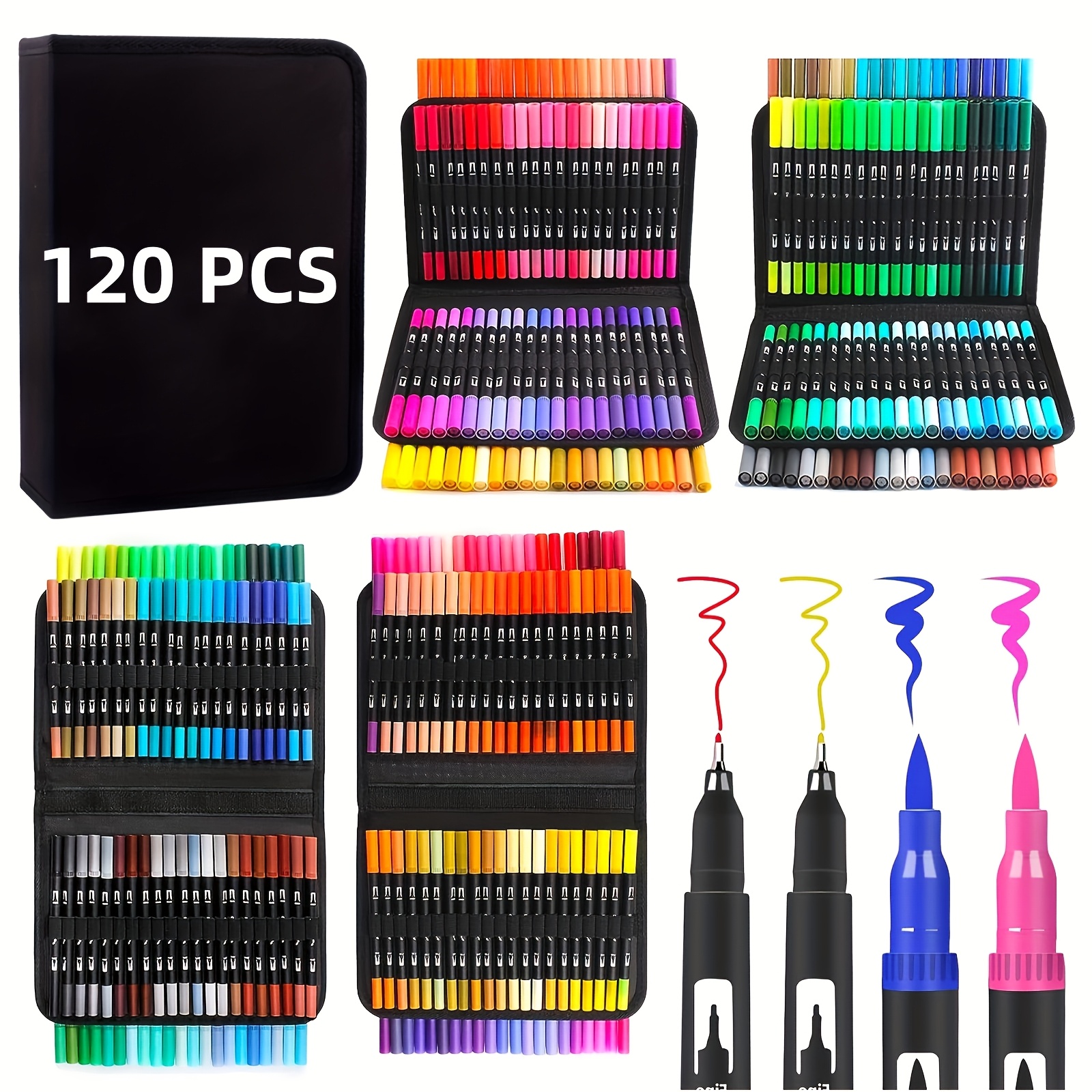 

120 Colors Duo Tip Brush Markers Pens, Colored Pens Watercolor Art Markers Fineliner Calligraphy Pens, For Adults Coloring Books, Drawing,sketching,card Making,journaling,perfect Valentine's Day Gift