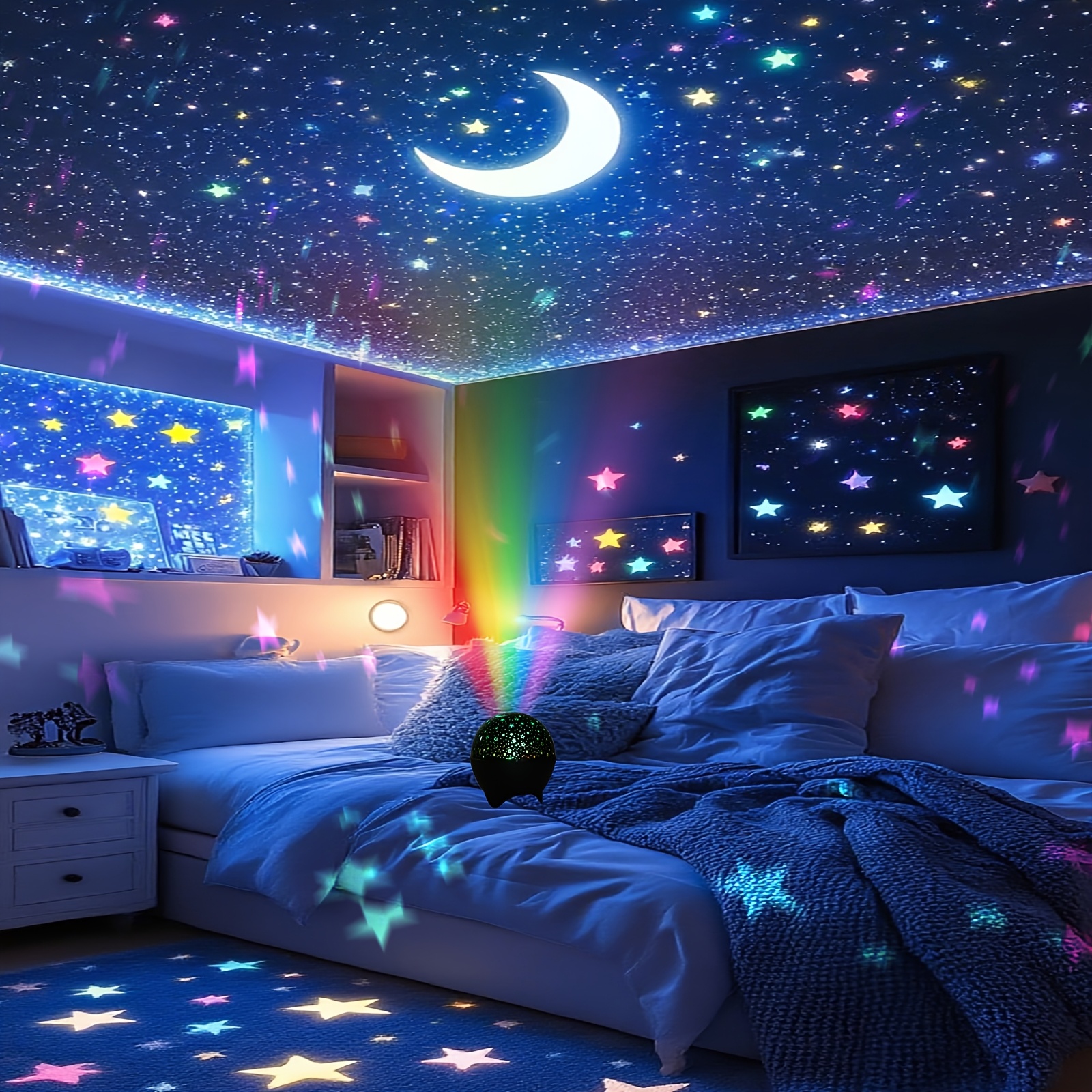 usb powered star moon night light with projection suitable for bedside room usb lamp modern table lamp adjustable bedside lighting plastic ceiling mountable projector light for tabletop or ceiling installation
