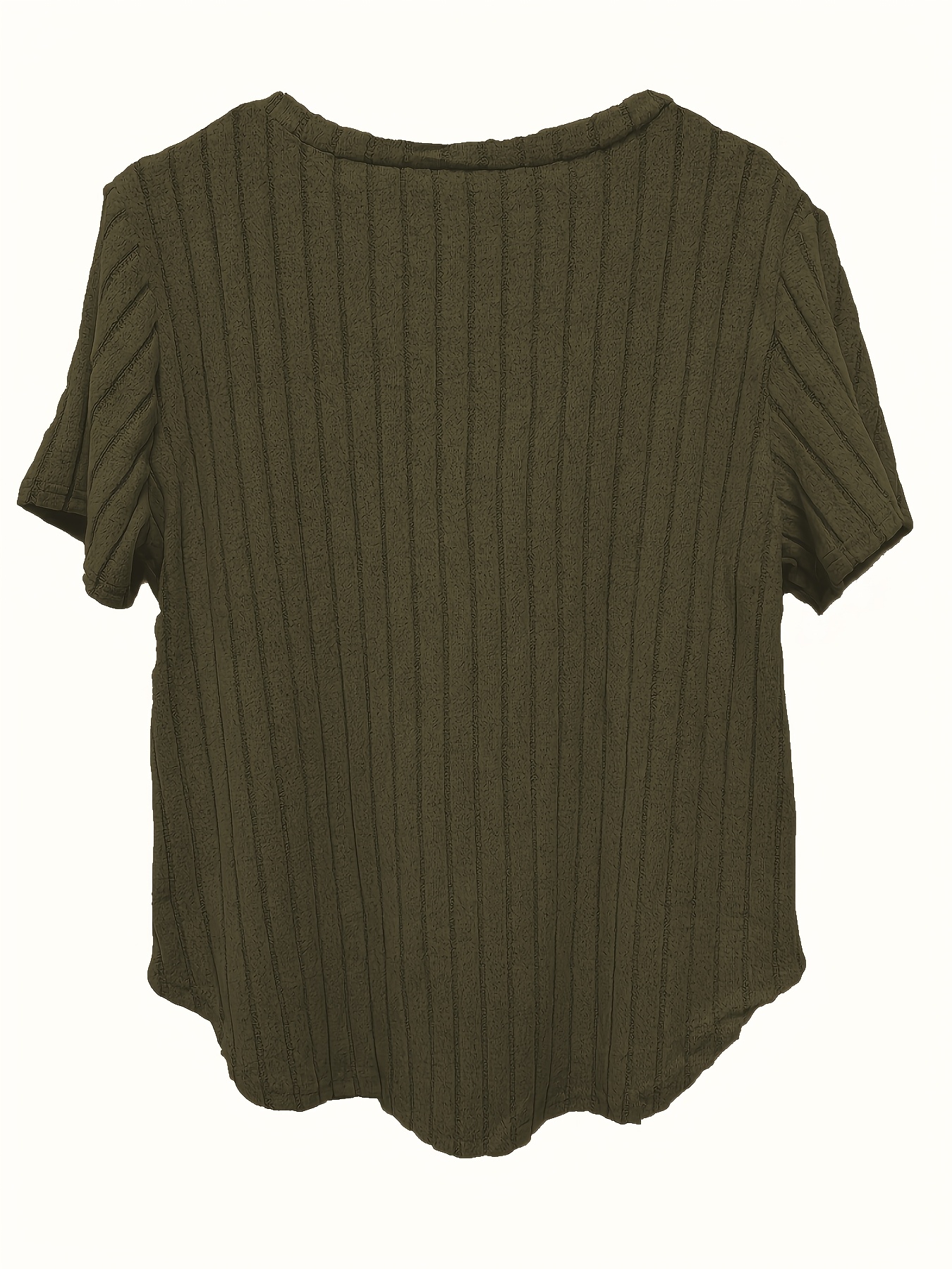 Plus Size V-Neck Casual Elegant Women's Top - Stretchy Fabric, Machine Washable, All-Season Versatile Blouse for Everyday & Formal Wear, Ribbed Texture, Medium Elasticity