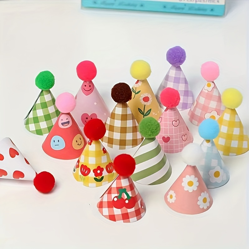 

30pcs Mini Birthday Hats, Cartoon Cute Paper Party Hats, Diy Cake Decor, Doll Decor, Baking Supplies, Dessert Table Decoration, Birthday Party Supplies, No Feather, Home Kitchen Party Supplies