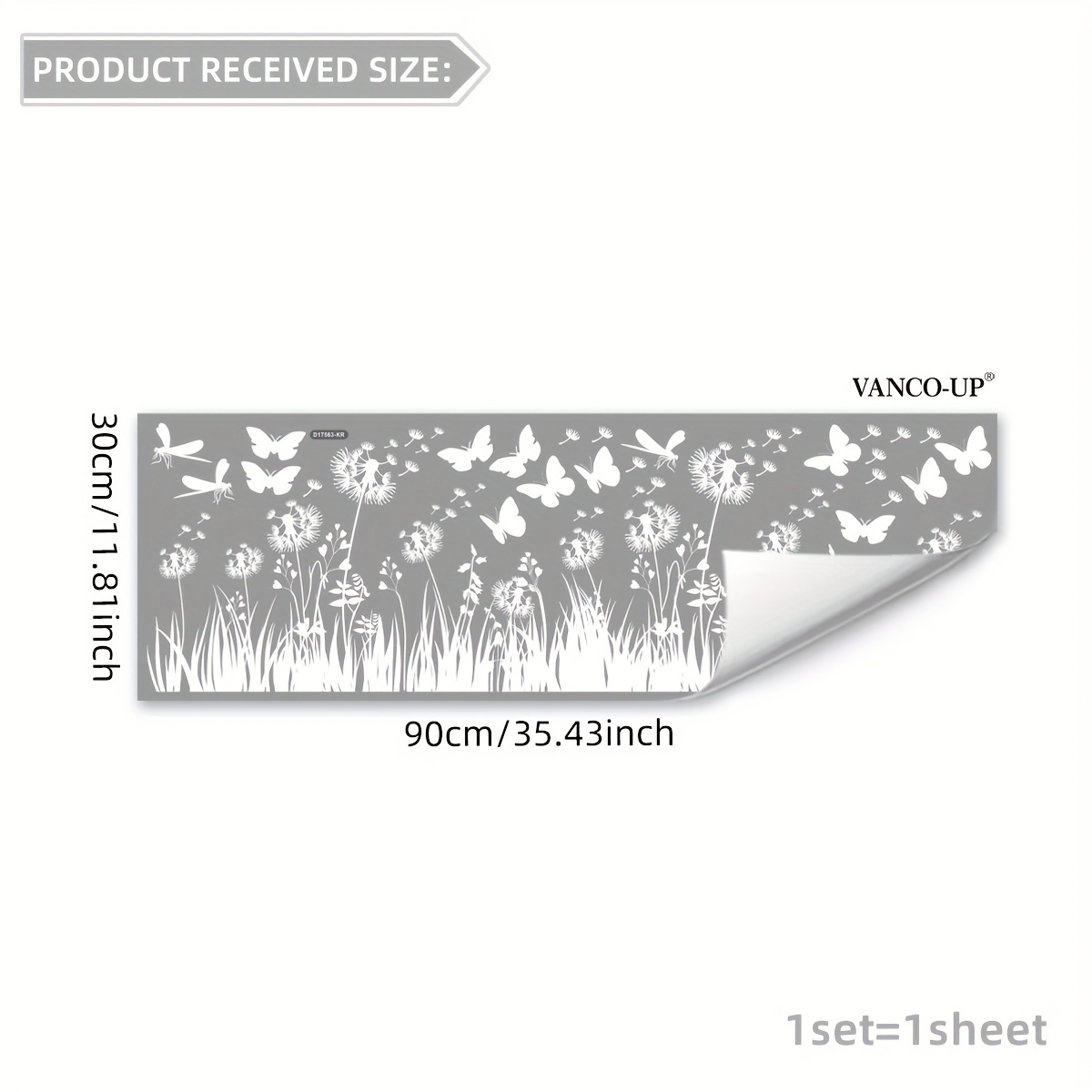 E-shop 2D Flat - 2D Flat - Eine 30 x 90 cm statische, weiße Silhouette von Löwenzahnblüten und Schmetterlingen, flacher Fensteraufkleber für Zuhause,