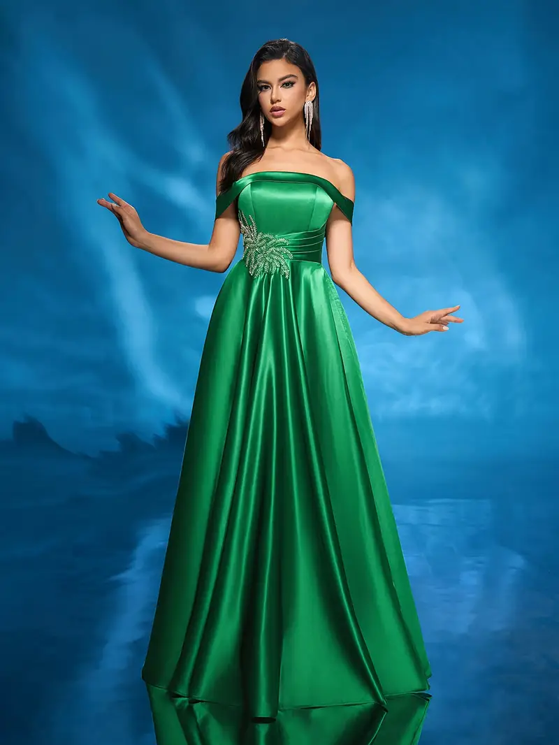 elegant shoulder green gown women fitted floor length - Temu elegant shoulder green gown women fitted floor length - Temu
