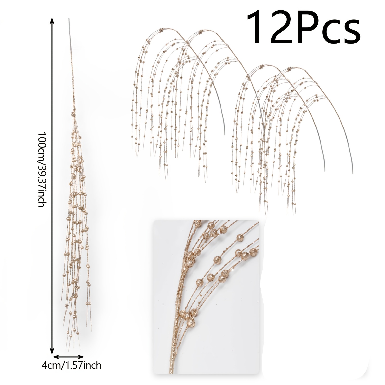 Image of 12pcs 41.34-inch Christmas Artificial Flower Stems, Style For Diy Sparkling Decorations On Xmas Trees And Wreaths, Vase Floral Arrangement In Color, Halloween Decor