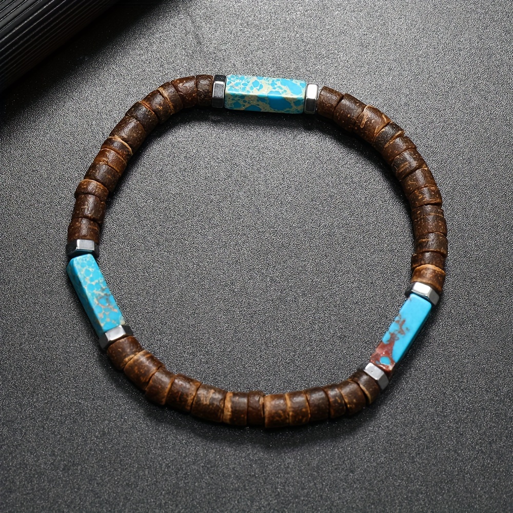 

1pc Natural Stone Beaded Bracelet, Retro Cool Fashion Bracelet, Men's Gift