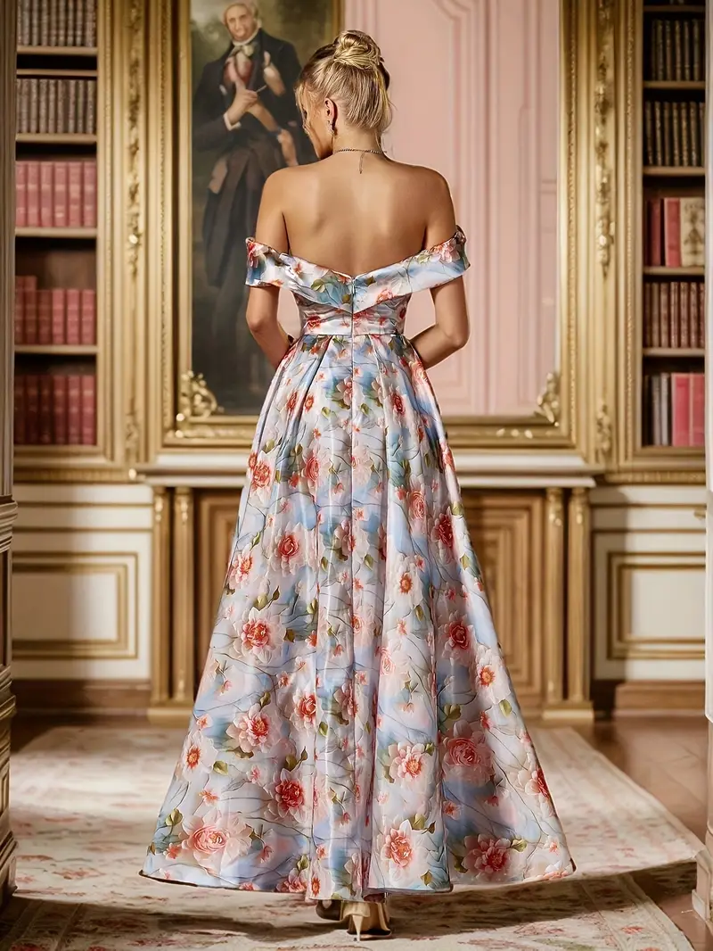 womens floral shoulder satin maxi dress print - Temu womens floral shoulder satin maxi dress print - Temu