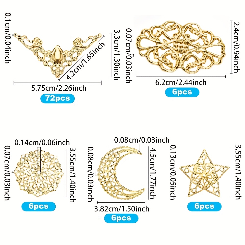 Image of 96pcs Iron Metal Embellishments Star & & Triangle & Flower Golden 96pcs/box Christmas Thanksgiving New Year’s Gifts