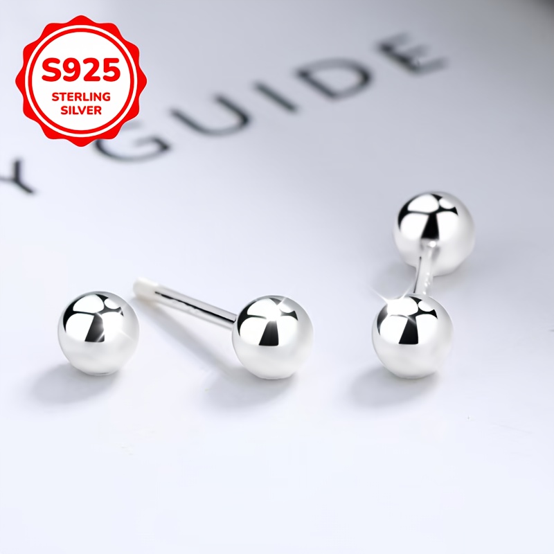 S925 Pure Silvery Double Headed Threaded Dumbbell Ear Studs