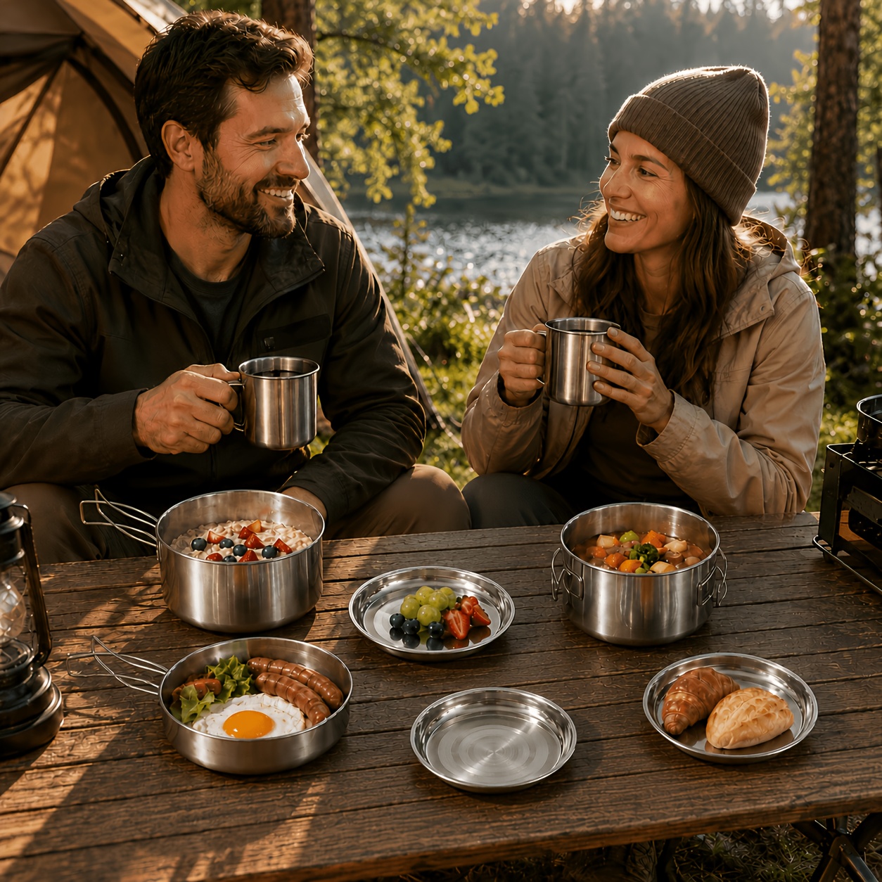 TEMU 8pcs Backpacking Camping Cookware Set, Portable Mini Cooking Mess Kit With Pot, Frying Pan, Cups, And Utensils For Hiking, Picnics, Outdoor