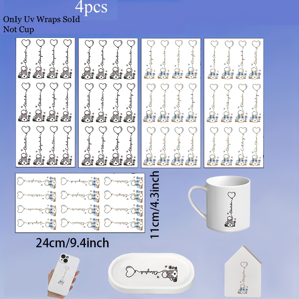 4pcs German Easter Greetings Theme Rub On Transfer Stickers Vinyl Decals Set - Versatile & Durable, Easter Greetings Pattern Plastic Decals For Cup, Furniture, Glass, Home &