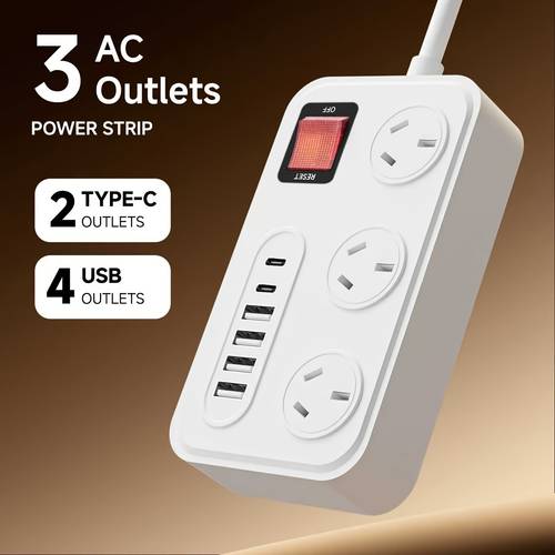 1 9 in 1 power strip 3 ac outlets 4 usb 2 type c single switch extension cord desktop charging station suitable for home computer