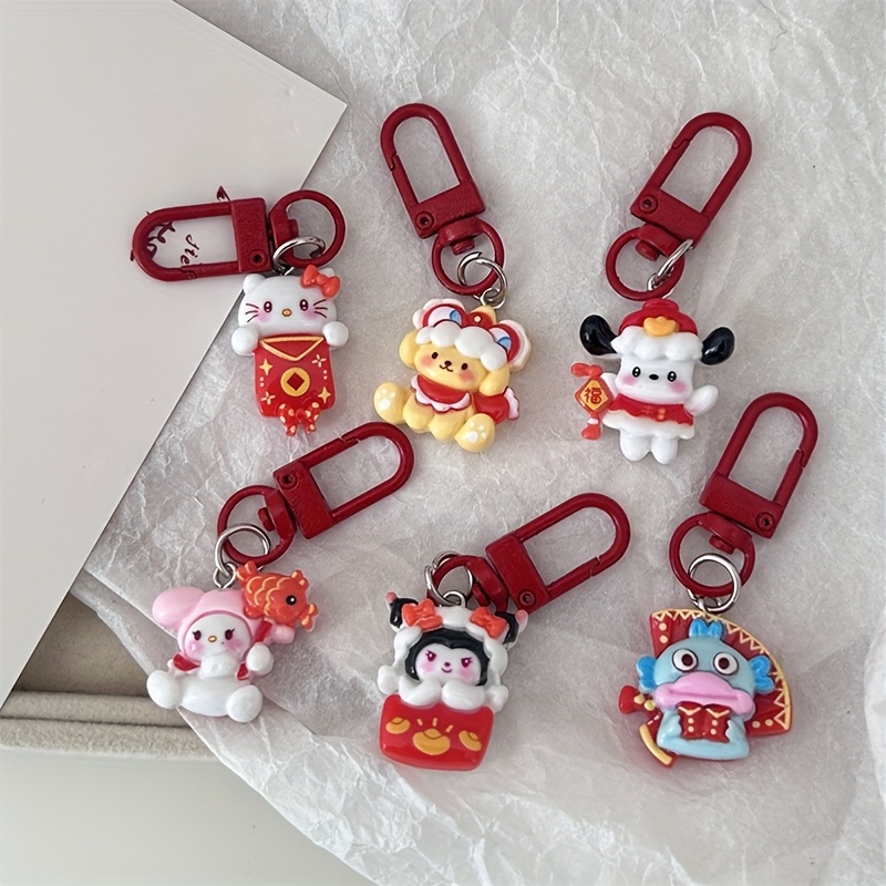 

6pièces Sanrio KUROMI Et Ses Amis Porte-clés An Ensemble Convient Pour Les Couples Et Amies An Fête Accessoires Amusants