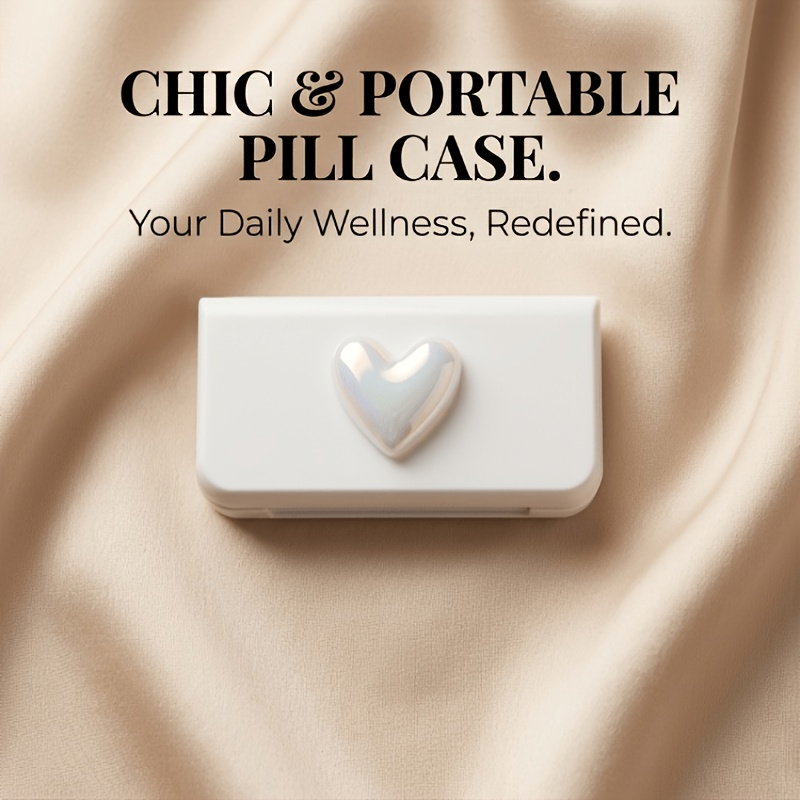 TEMU 1pc Portable Handbag Pill Organizer, Small 3-compartment Mini Travel Storage Box, Cute White Heart-shaped Daily Medicine/vitamin Case, -sized