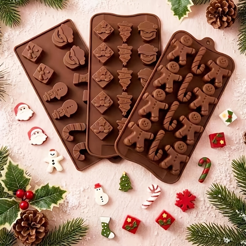 TEMU Juego de 3 moldes de silicona con forma de gorro de Navidad, , Papá Noel y árbol de Navidad, moldes para manualidades DIY para hacer varios