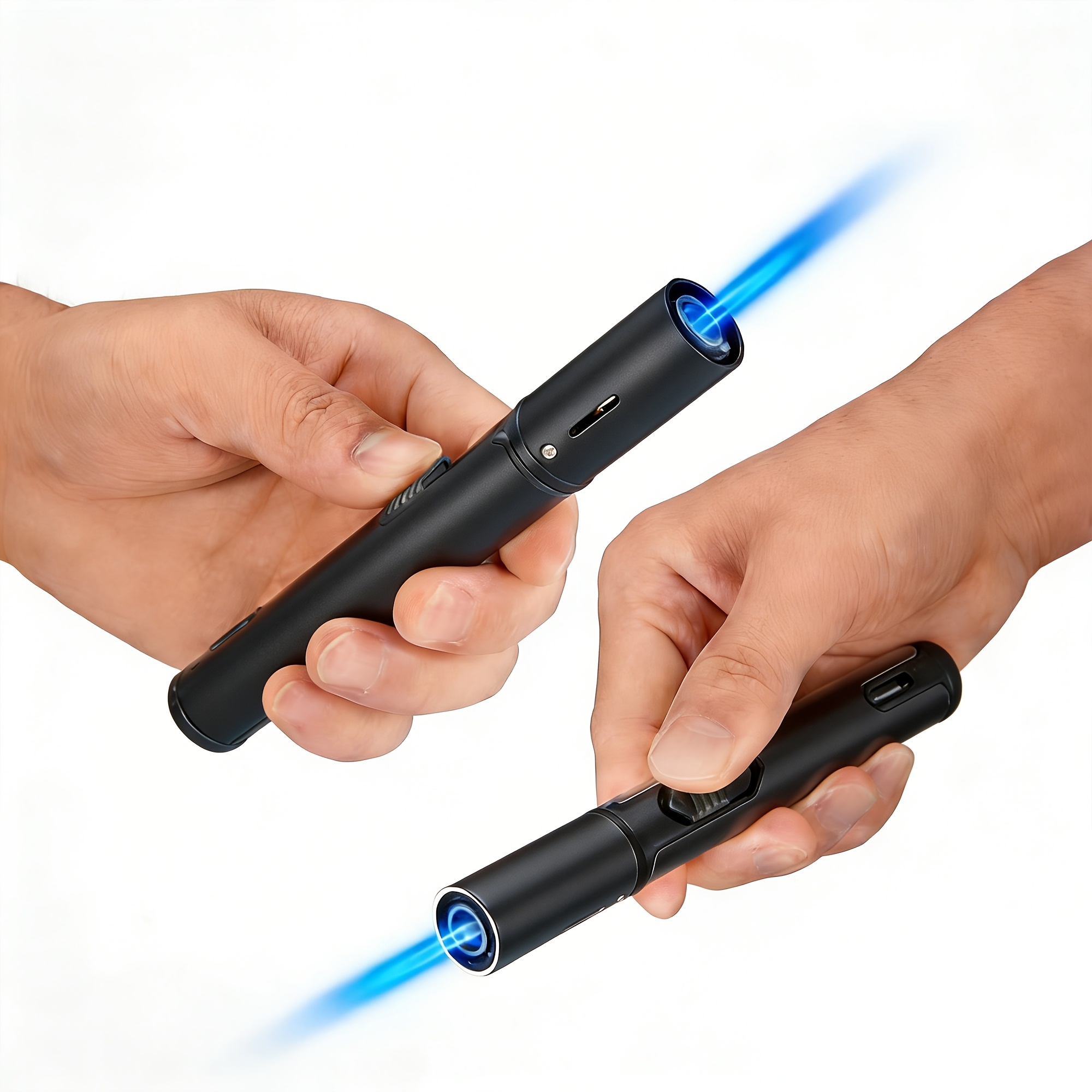 TEMU Butane-free 2-pack Windproof Butane Torch Lighters, Featuring A Long Straight Flame Jet, Refillable Pen-style Lighter With A Fuel Window,