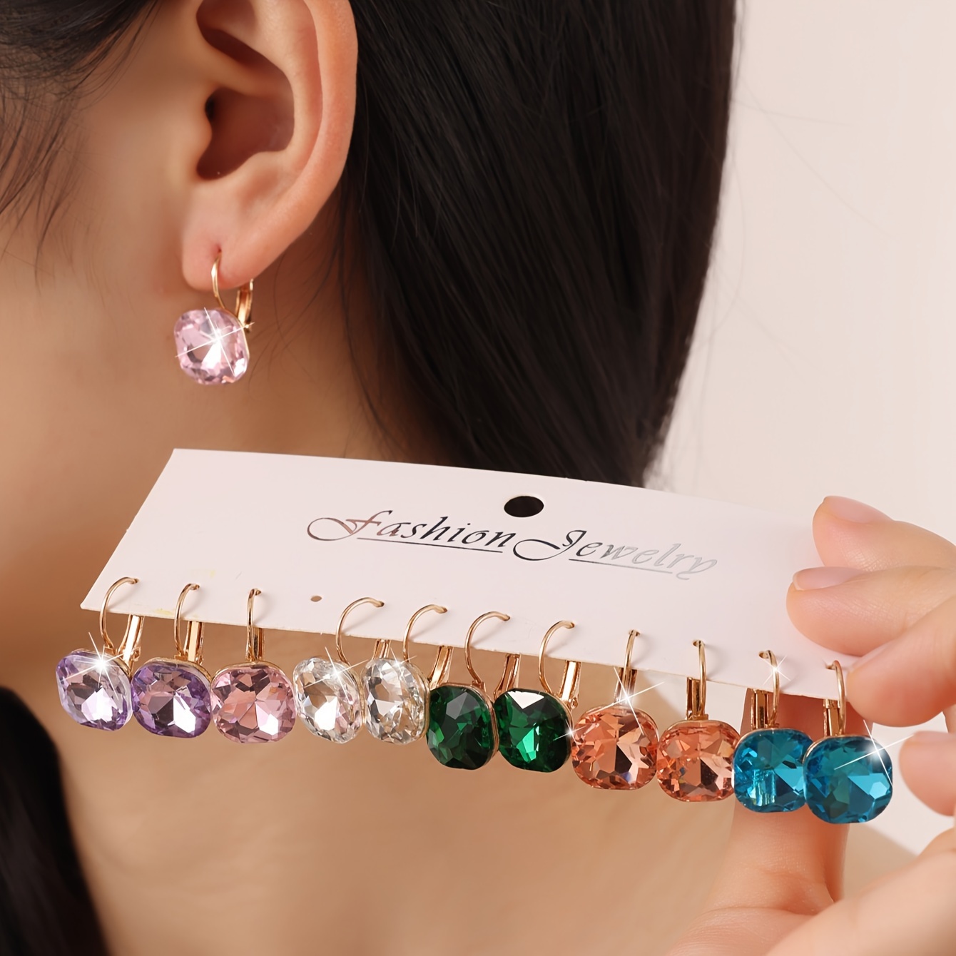 

Elegant Glass Crystal Drop & Dangle Earrings Set Of 6, Multicolor Artificial Crystal, No Plating, Stylish Gift For Friends, Versatile Accessory For Daily Wear And Special Occasions