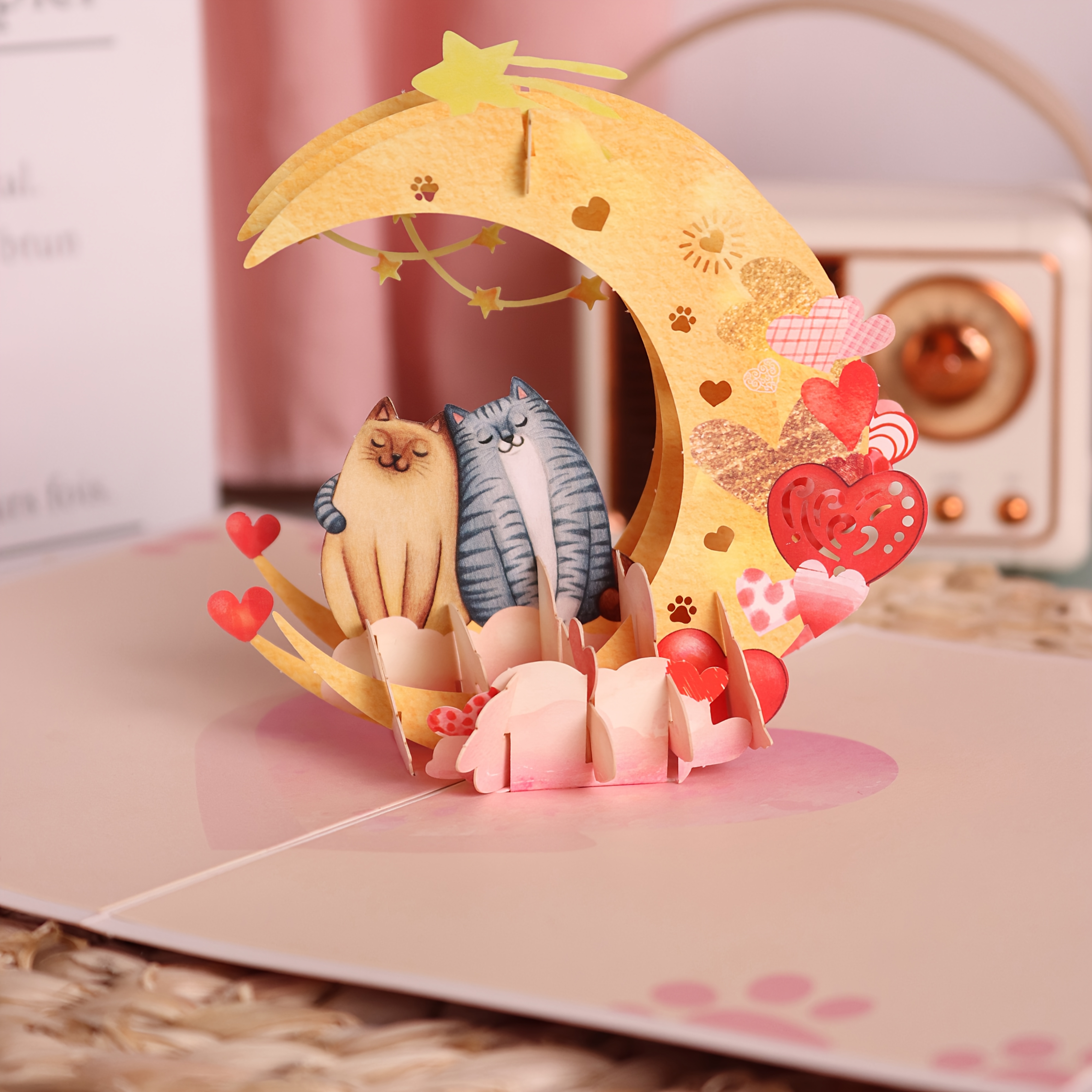 

1pc Valentine's Day Pop-up Greeting Card With Cute Cartoon Cats, Romantic Paper Craft, Includes Envelope, Expressing Love And