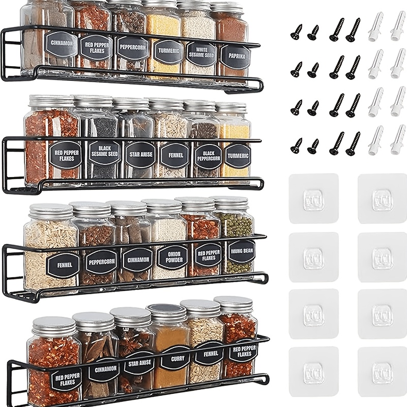 TEMU 4pcs Wall-mounted Spice Rack 4 Pack Spice Rack For Inside Cupboard, Adhesive Spice Organiser Kitchen Cupboard Organiser Christmas Halloween