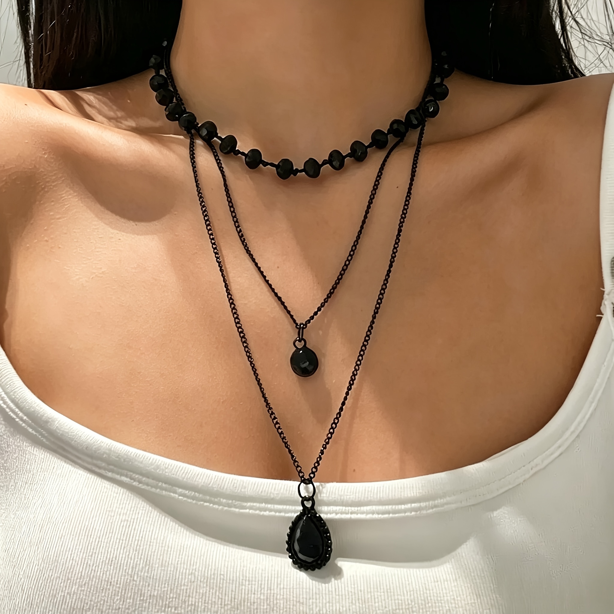 TEMU 1pc Women's Fashion Pendant Necklace, Retro Dark Shui Teardrop Pendant Stackable Necklace, Suitable For Women', Casual, Party, And Banquet Wear,