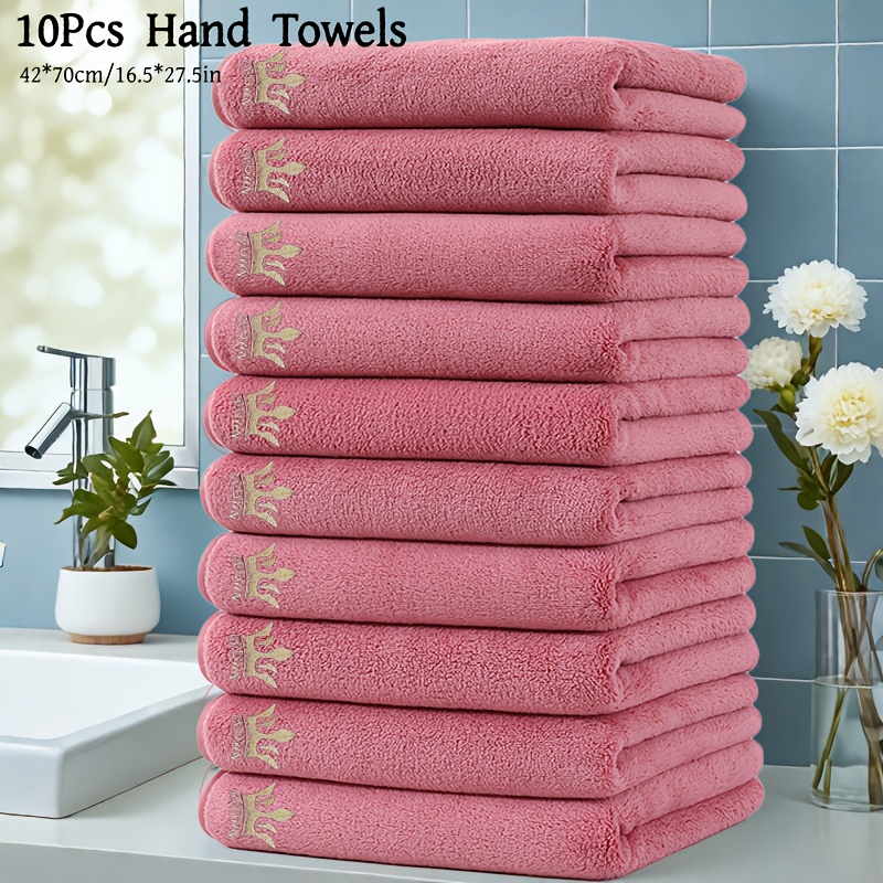 MIANDUDU 10pcs Luxury Microfiber Towel Set - Quick-Dry, Large Bath & Hand Towels (16.5"x27.5"/42x70cm) with Red Border & Golden Crown Logo