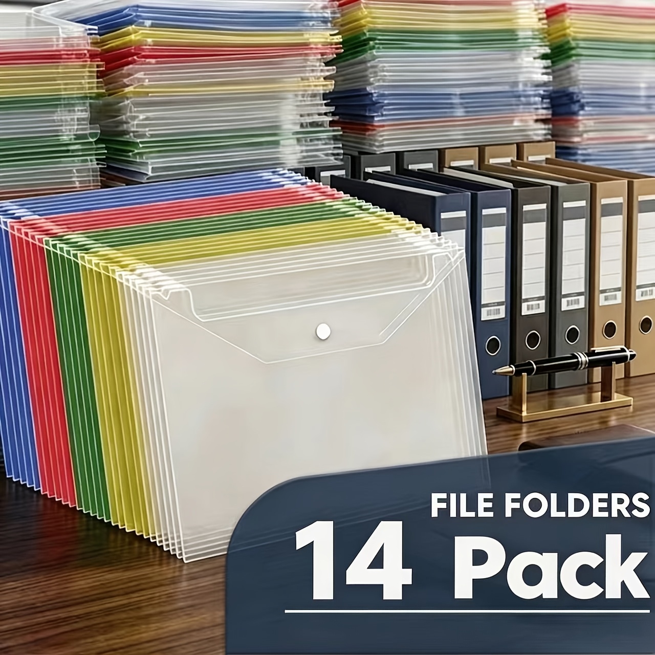 14pcs Clear A4 File Bags With Mixed Colors And - File Jackets And Pockets With Button Closure, Stylish Storage Organizer For Office, School, And Home Use - Durable