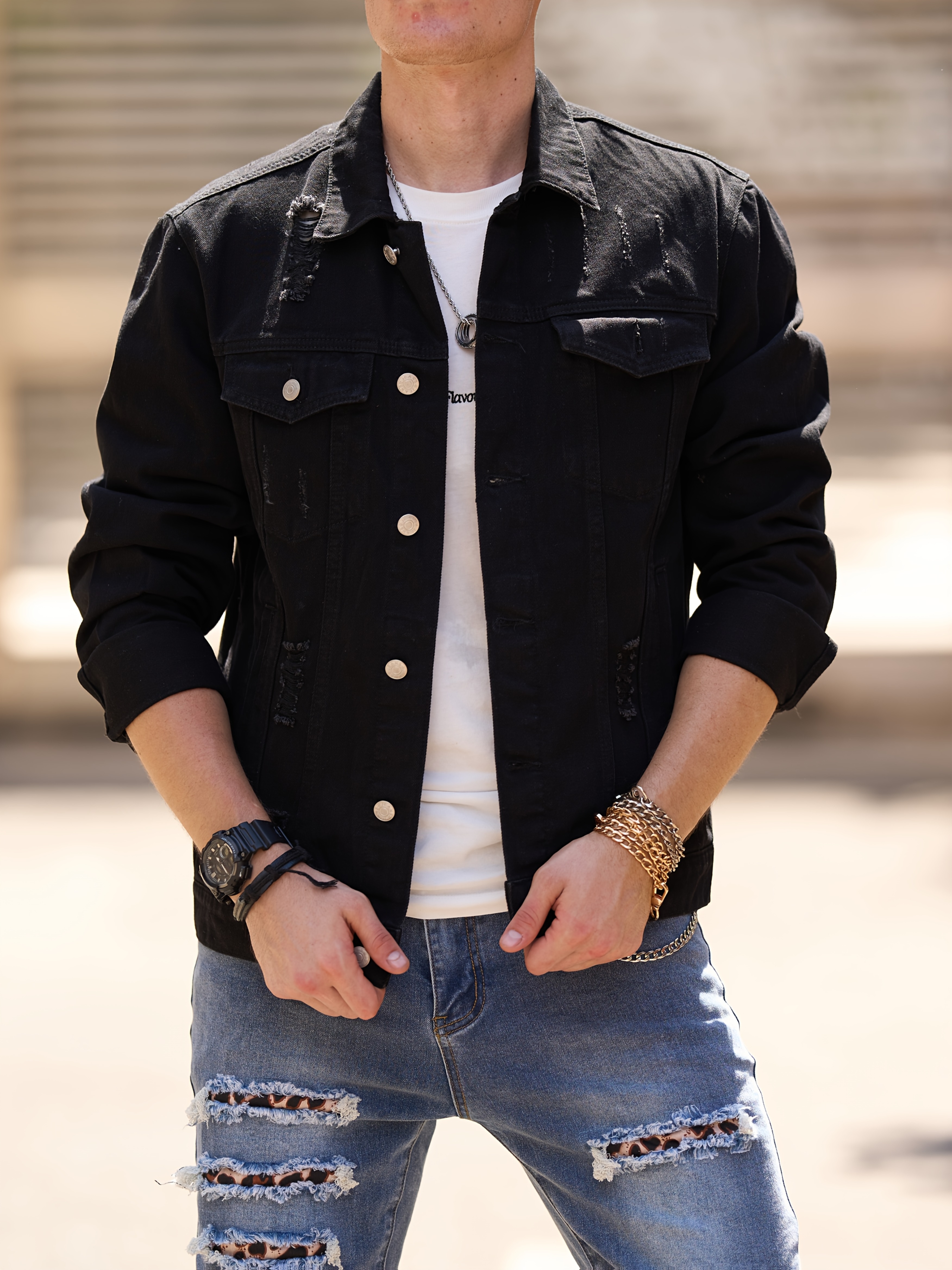 Mens Denim Black Rugged Denim Jacket *'S *-Fit Denim Jacket