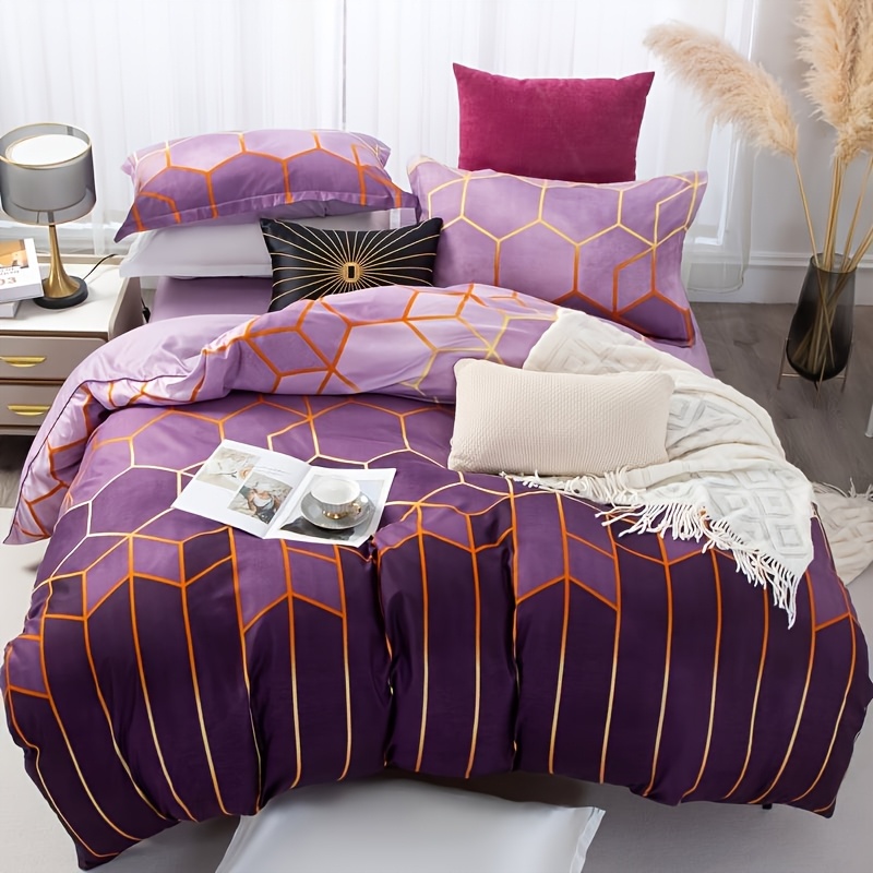 TEMU 3pcs Luxury Geometric Duvet Cover, 100% Breathable Polyester, High-definition Printing, For - Multiple Colors Available, (1 Quilt Cover + 2