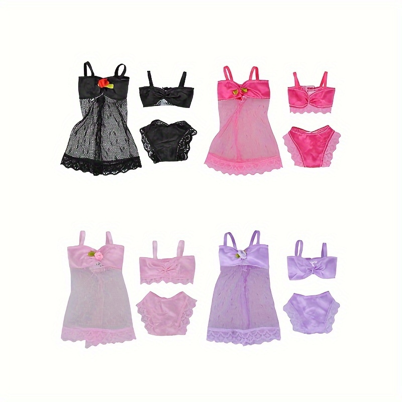 Image of 4 Sets/pack Doll Clothes Pajamas With Night Patch Attractive Style 3pcs/set Handmade Doll Additions Toys Dressing Up Fun Dollhouse Clothes Birthday Gift