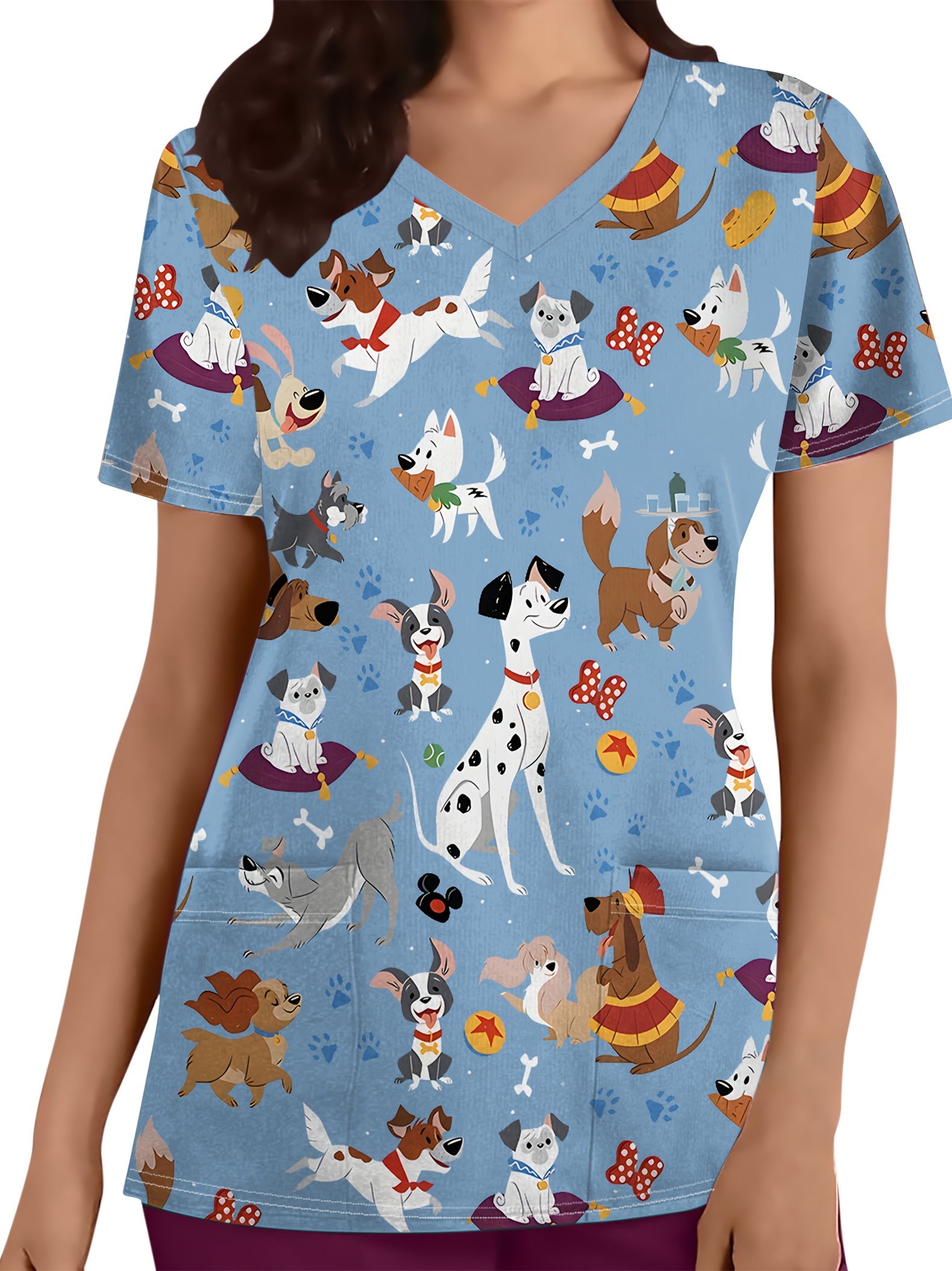 pet dog, paw print women's scrub top comfortable and stylish