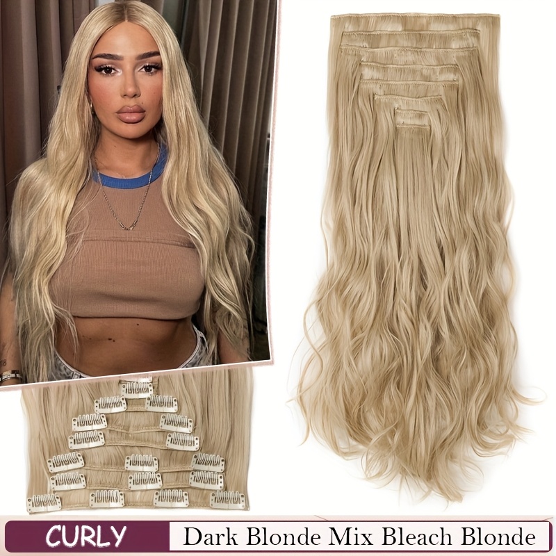 8pcs Clip-in Hair Extensions 17in Thick Loose Curly Invisible Lace Weft Hairpieces For Women - Blonde Balayage Highlights, Party & Daily Use, Versatile Hairpiece, Secure Clip Attachments
