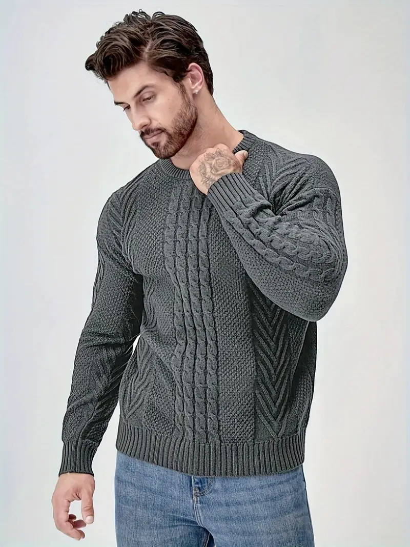 mens winter warm knit sweater soft round neck long sleeve casual pullover solid color beige navy machine washable thick sweater jacket for cold weather office casual attire Product details 33