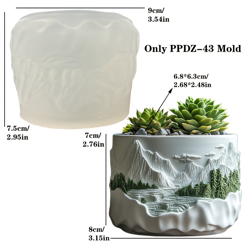 Image of 3d Mountain Silicone Mold For Resin Candlestick, Gypsum Clay Concrete Crafts - Diy Landscape Design With Pine Trees & Mountain , Home Decor, Festival Gift