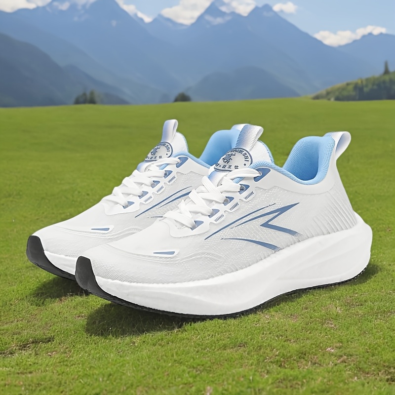 Alternative view of Zapatillas de deporte blancas/azules para mujer y unisex - Zapatillas transpirables de caña baja de talla grande…