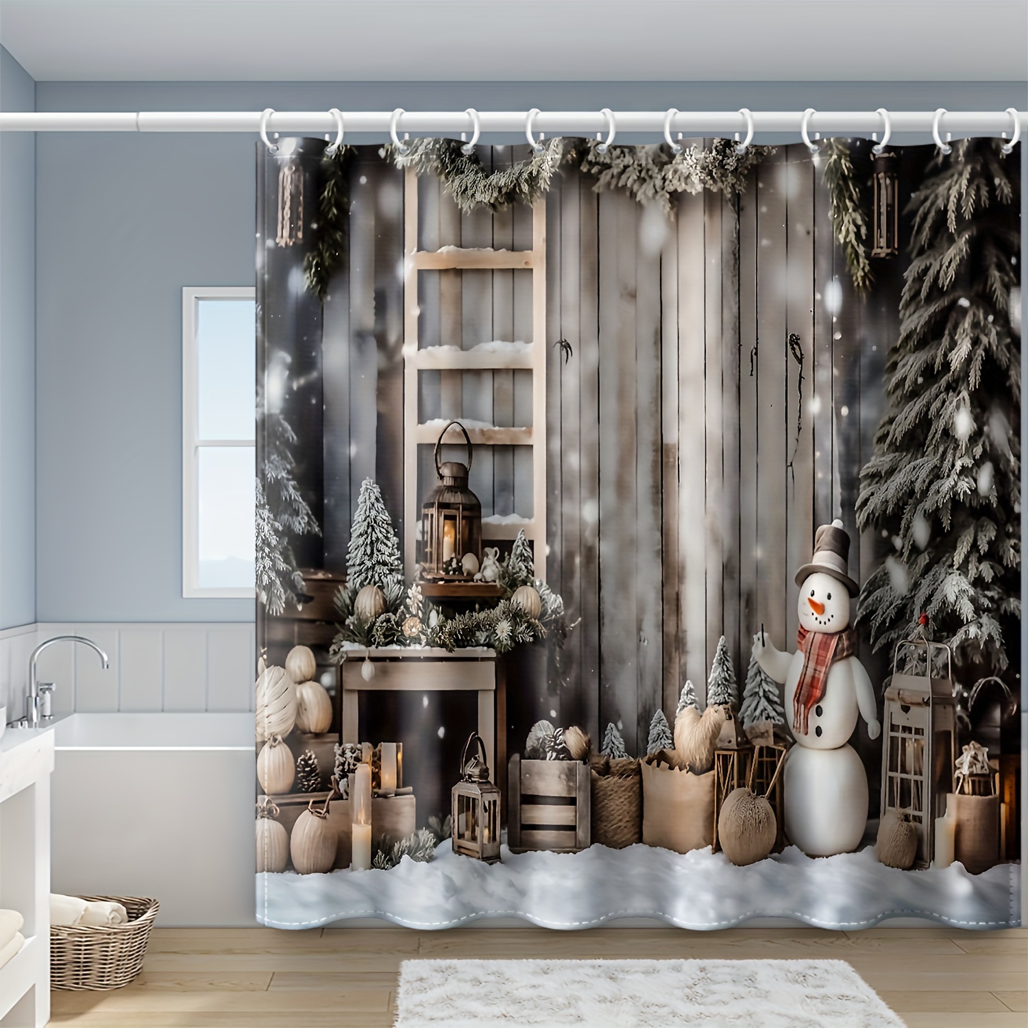 

Christmas Shower Curtain Set , 180x180cm Polyester Bath Curtain, , -, Unlined, Non-holiday , Snowman & , Printed Bathroom Decor