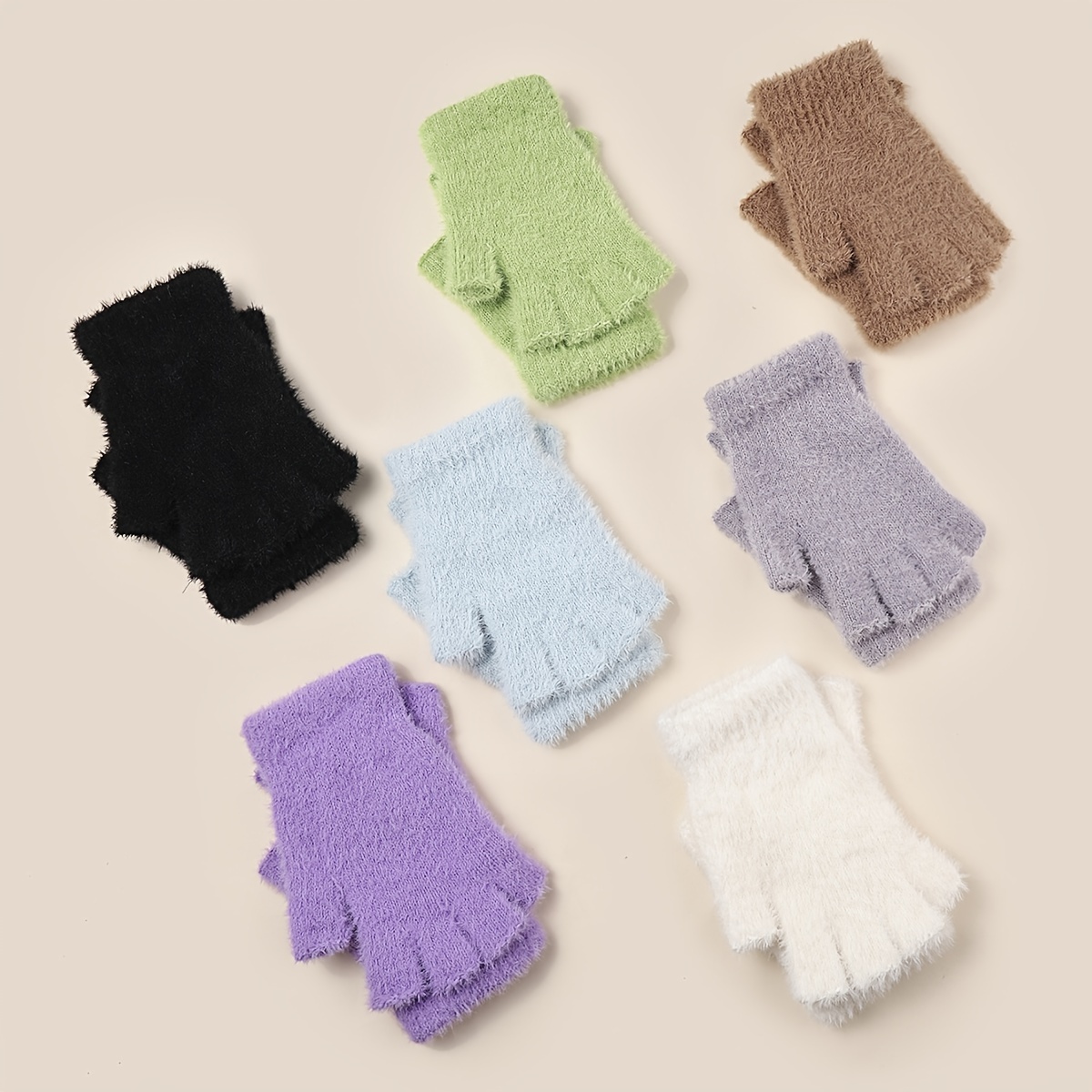 

7pcs Fingerless Gloves Set, 100% Polyester Knitted , -dyed Touchscreen Compatible, For Men And Women