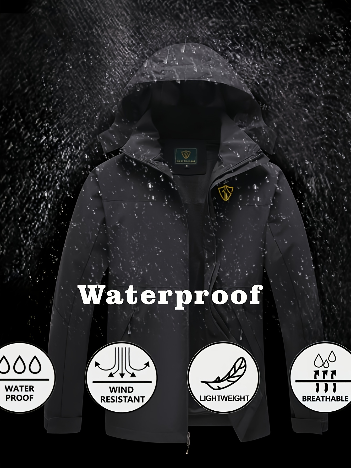 mens lightweight waterproof hooded rain jacket outdoor raincoat zip up shell jacket for hiking travel